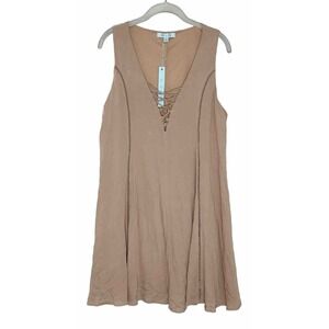 SHE + SKY Women’s Maeve Pink Lace Up V Neck Sleeveless Flare Dress Size L New